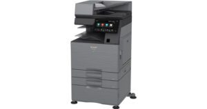 Image of a Sharp Color networked digital Multi Function Printer. Perfect for someone looking for Printer Lease Companies Near Me