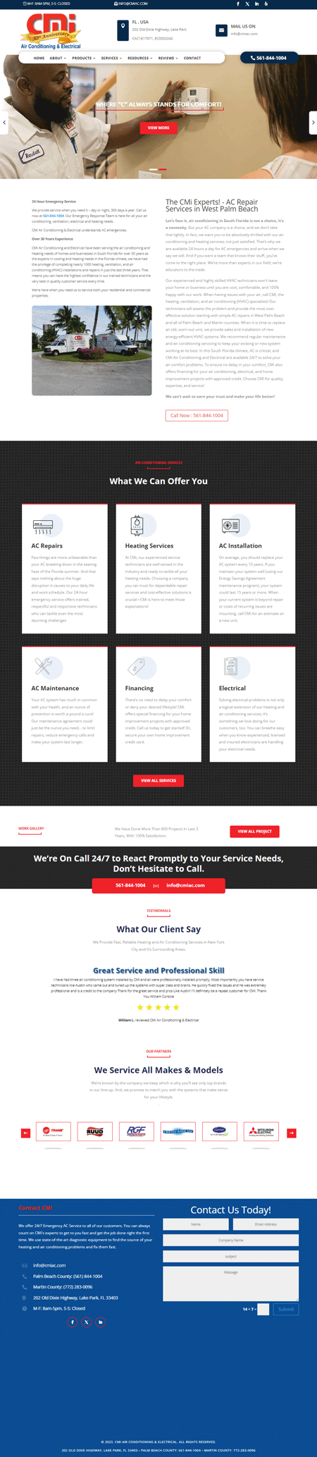 Image of CMI AC website as an example of an Enterprise website. This is an example of the Web Development Source One Solutions can do.